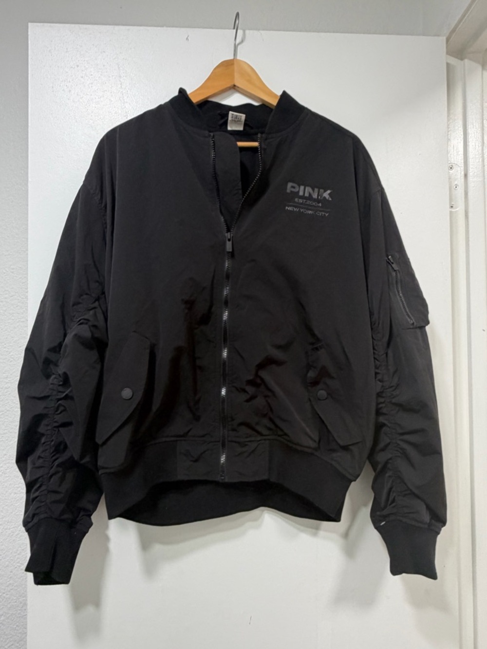PINK Victoria’s Secret Black Bomber Jacket Medium Zip